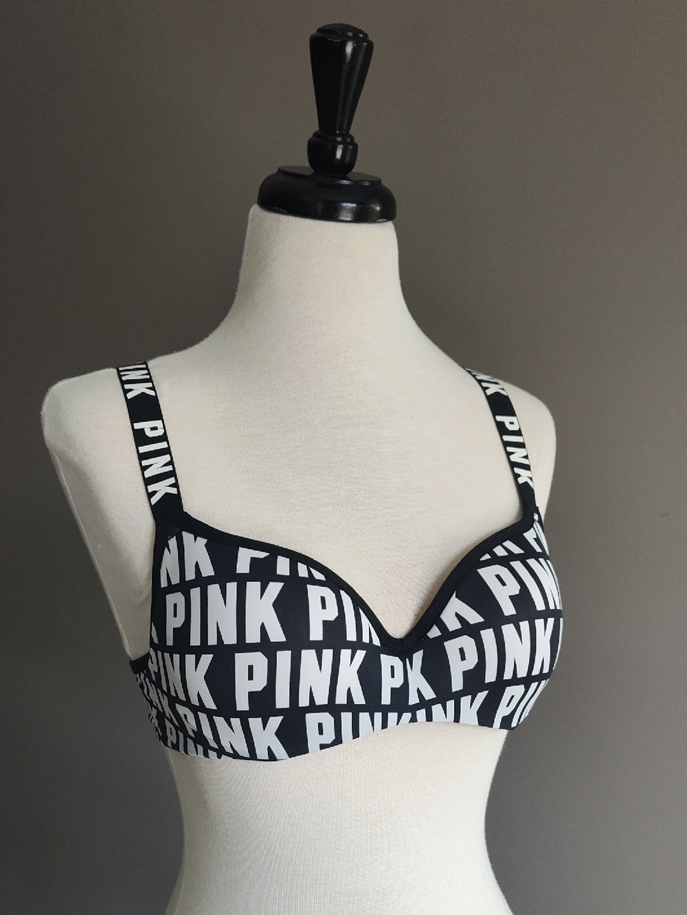 PINK Victoria's Secret Black & White Push Up Padded Logo  Bra